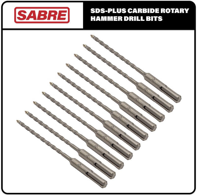 Sabre Tools أدوات سيبر 10 عبوات SDS Plus 3/16 بوصة × 6 بوصة مطرقة دوارة لقم الثقب من الكربيد لحجر الطوب والخرسانة - Image 4